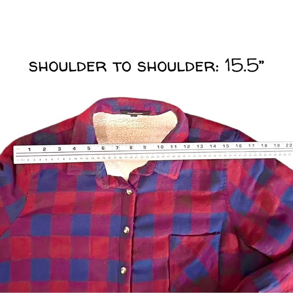 Ambiance Shacket Womens L Soft Fleece Red & Blue Plaid Button Front Pocket Shirt - Picture 7 of 13